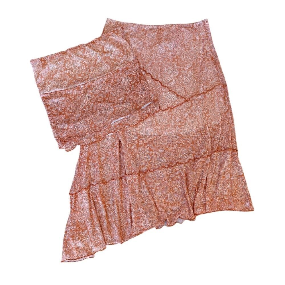 See You Monday Red Orange Paisley Two Piece Crop Top and Skirt Set Medium - Picture 2 of 13